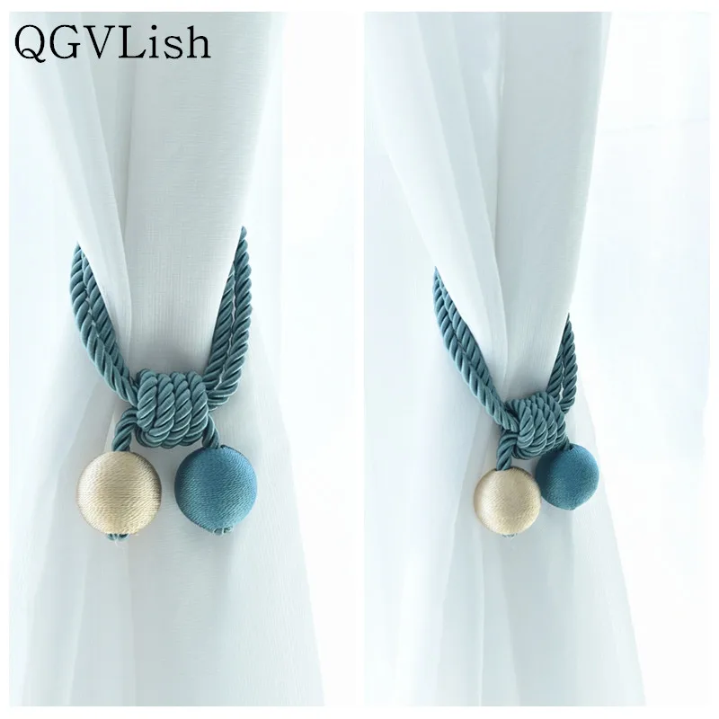 QGVLish 2Pcs 4 Balls Curtain Hanging Belt Hand Made Curtain Holdback Hooks Holder Tieback Tassel Decorative Curtain Accessories