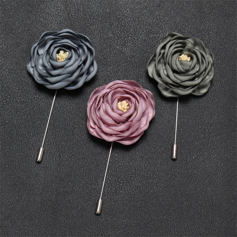 BoYuTe (10 Pieces/Lot) High Quality Handmade Fabric Flower Rose Lapel Pin Brooch Men Classic Wedding Boutonniere 16 Solid Colors