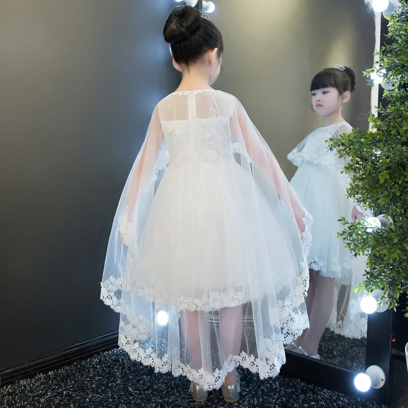 Robes longues à fleurs appliquées pour filles, en dentelle, robes de première Communion, robe de concours, robe de bal pour enfants, 2019