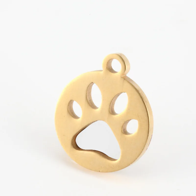 MYLONGINGCHARM 5pcs Hollow Paw Charms Pendants for Necklace Bracelets -13mm-Circle Round Charms-Steel gold color G2707