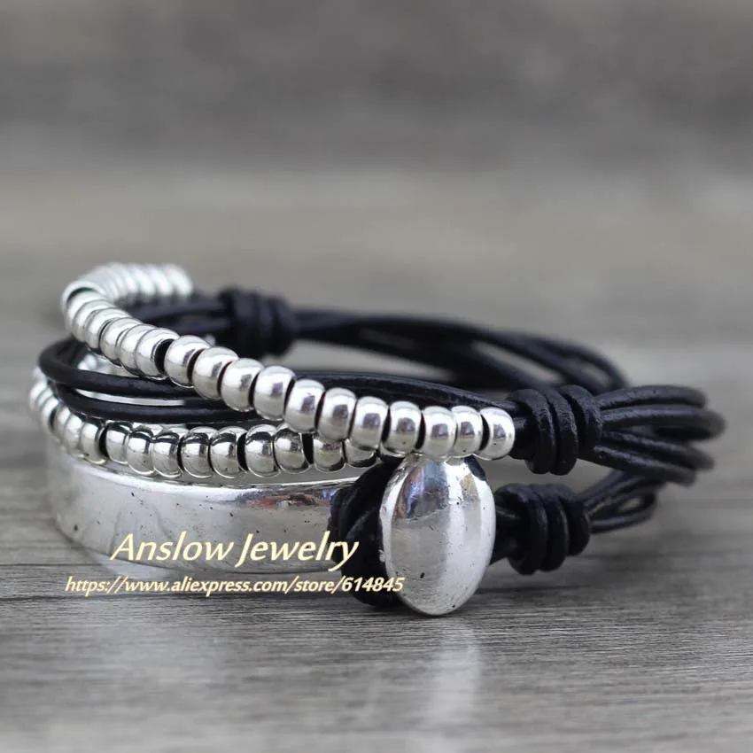 Anslow Brand Bohemian Vintage Handmade Multilayer Wrap Jewelry Women Mother's Day Birthday Leather Bracelet Bangle  LOW0465LB image 3