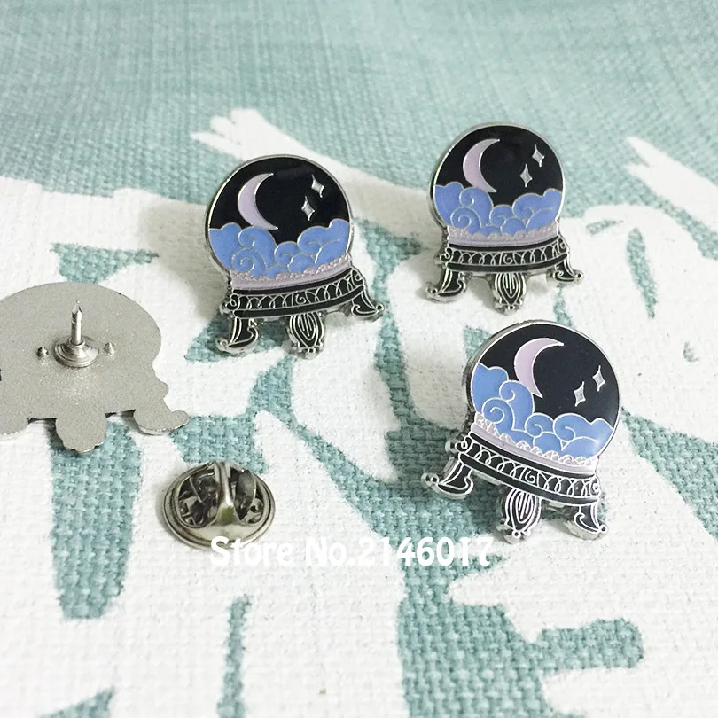 50pcs Custom Lapel Pins Metal Craft Crystal Ball Enamel Pin 1'' Halloween Mystic Occult Spooky Witch Fortune Telling Brooch