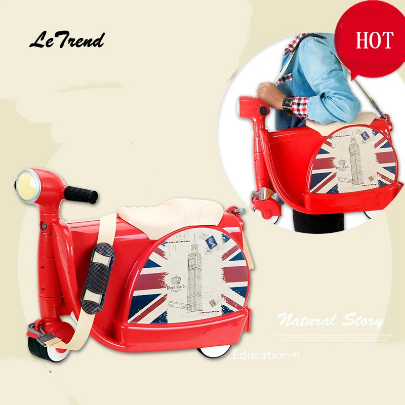 Letrend New Cartoon Cute Children Motorcycle Luggage Trolley Suitcases Travel Bag Suitable For Student Girl Boy Baby Ride Trunk