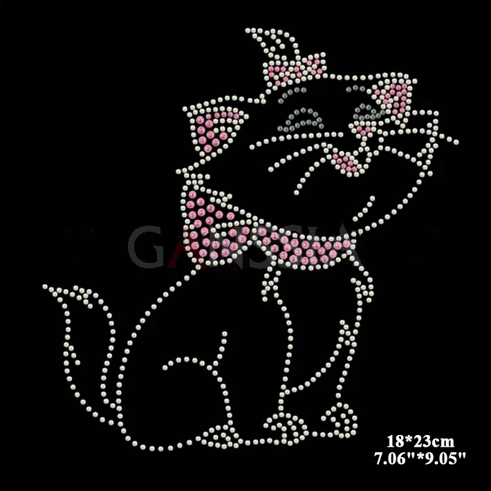 6pcs/lot(18X23cm)Cute Cat Jeans Hotfix Rhinestones Heat Transfer Iron on Motifs Spatches DIY Motifs Rhinestones(SS-2147)