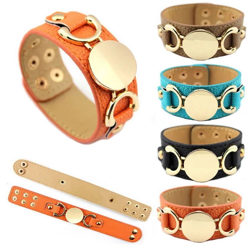 Manufacturer Wholesale Disc Leather Cuff Bangle Bracelets for Women Creatively Monogram Leather Cuff Bangle Bracelets