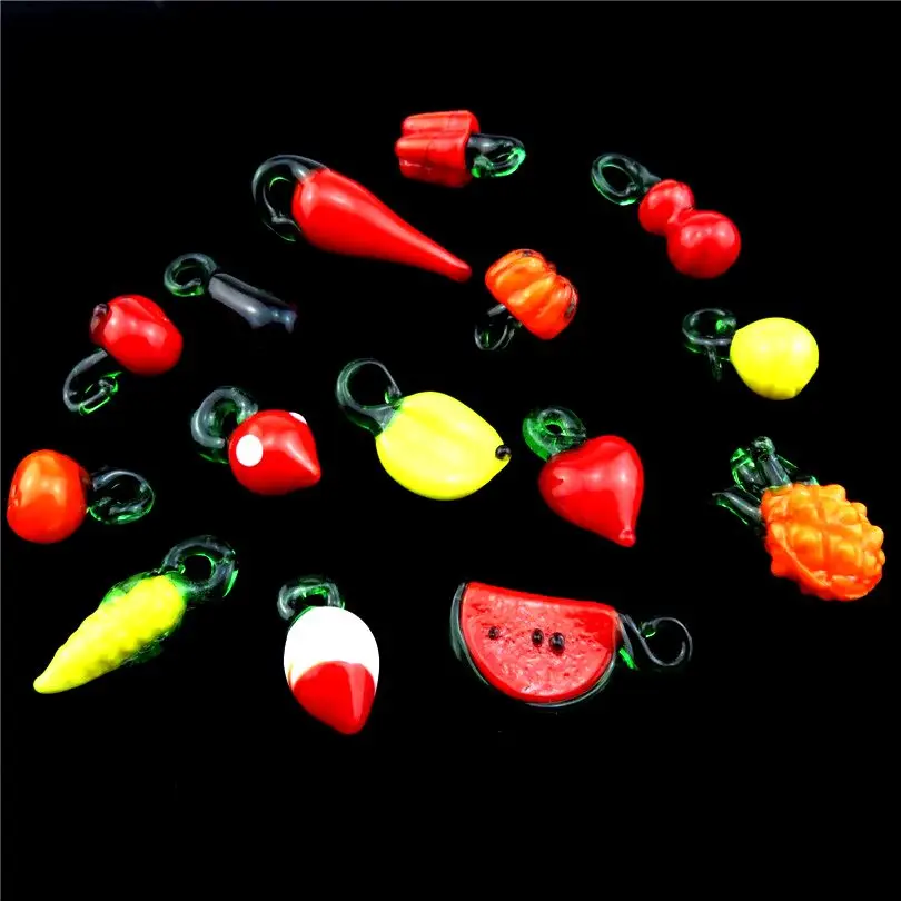 5Pcs/lot 14styles Fruit Vegetables Watermelon Charms Floating Glass Hot Pepper Orange Pumpkin Pendant For Jewelry Making In Bulk