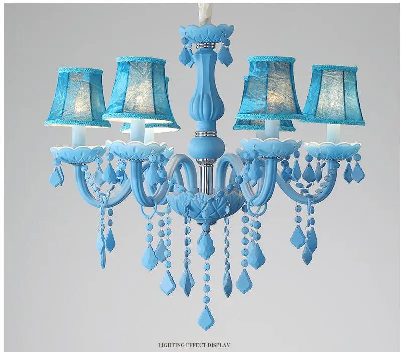 Modern Blue Chandelier Macaron E14 Pendant Children Bedroom Lamp Creative Fantasy Luminaire Stained Glass Lustre