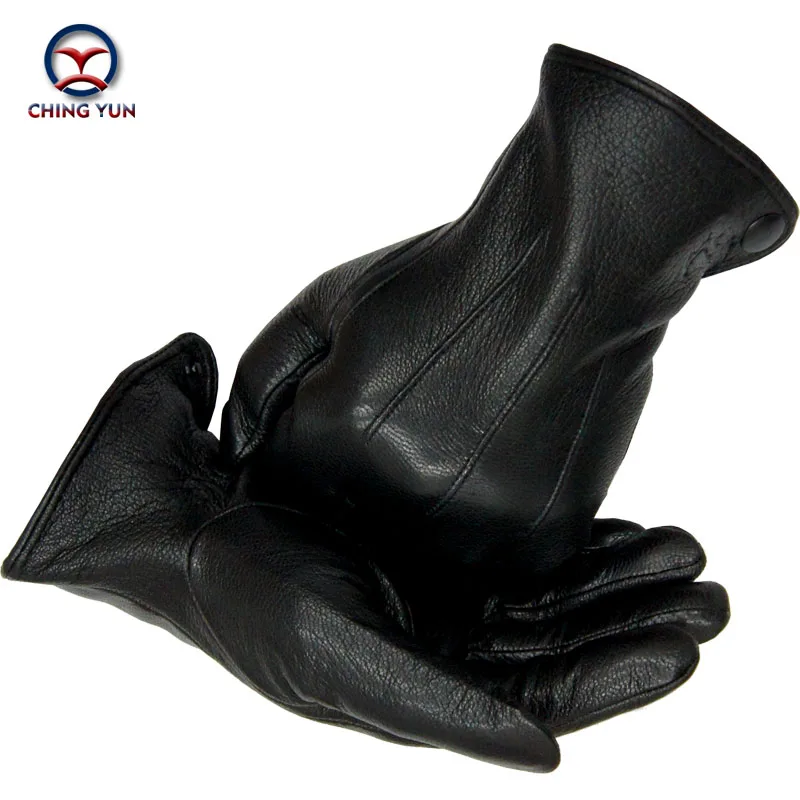 Winter Man Deer Skin Leather Gloves Male Warm Soft Men's Arm Sleeve Black Men Mittens Imitate Rabbit Fur 70% Wool Lining-02