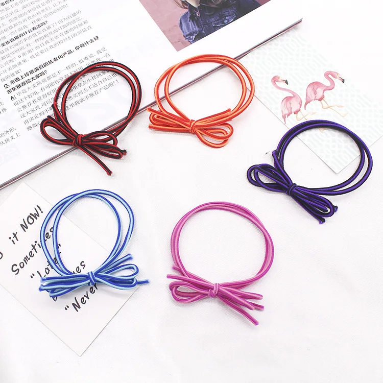 6 Pcs/lot Double layer Bow tie Girls Elastics Rubber Band  Hair Accessories Scrunchie Headdress  Cute candy color