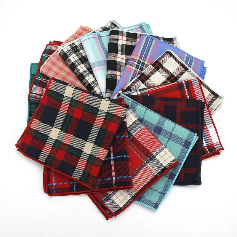 Degli uomini di marca di Casual 100% Fazzoletti di Cotone Tessuto Plaid Pocket Piazza Maschio Festa di Nozze Fazzoletto Asciugamani Fazzoletto Corbatas