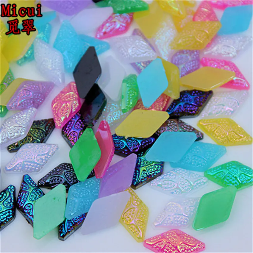 Micui 200PCS 8*15mm rhombus shaped Acrylic Rhinestones Flatback  For Clothes Dress Decorations Jewelry Accessories ZZ545