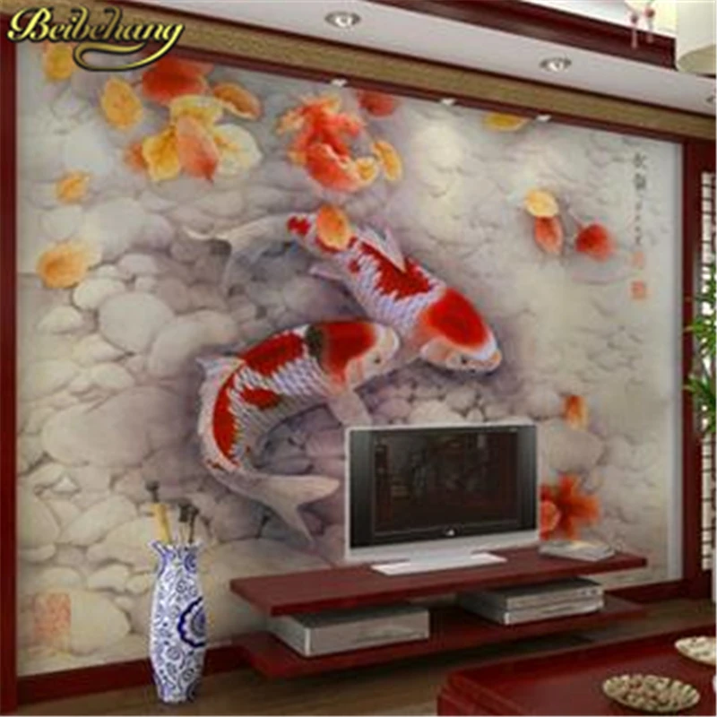 

beibehang Custom size 3D stereoscopic European-style fish woven wallpaper mural painting the living room papel de parede