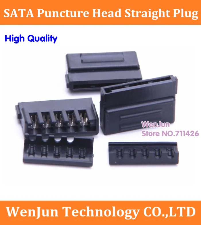 

Free Shipping Power SATA Side Piercing type Connector Black SATA straight plug puncture head with five hole cover DIY