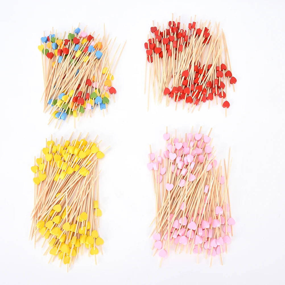 100pcs12cm Heart Bamboo Food Picks Buffet Cupcake Fruit Fork Party Cake Dessert Salad Vegetable Sticks Cocktail Toothpick Skewer