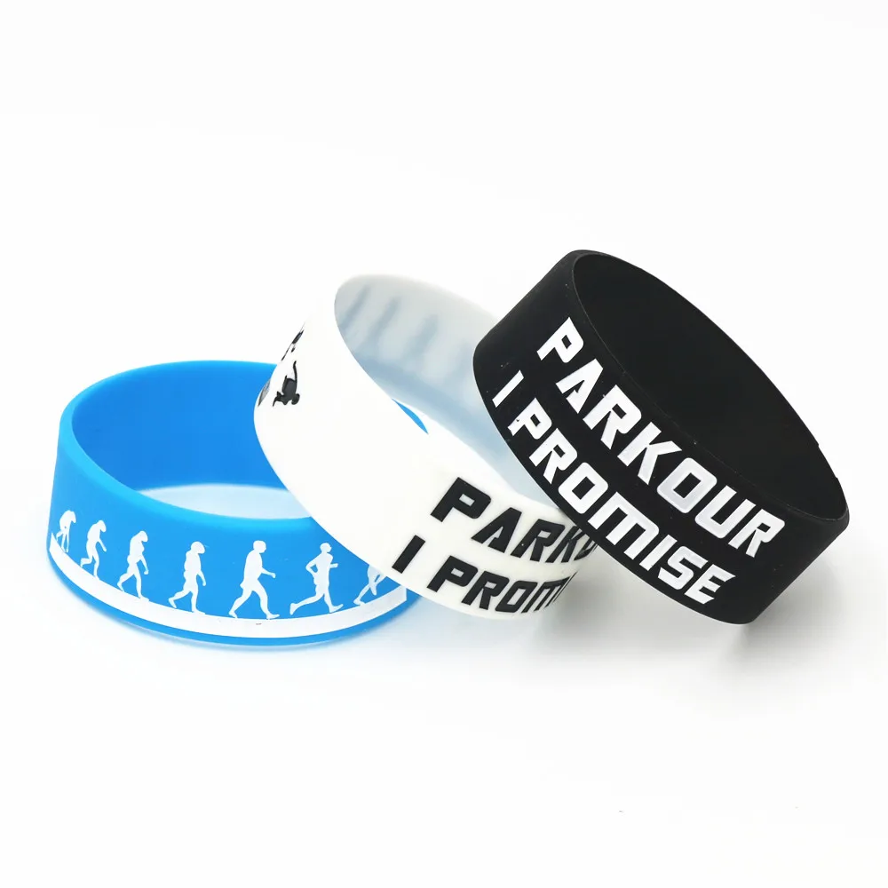 1PC Hot Sale Parkour I Promise Silicone Wristband Wide Sports Black White Blue Bracelets&Bangles for Sport Adult Size SH198