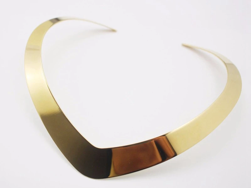 Hand-buffing Gold Color 316L Stainless Steel Statement Necklace Chunky Torques V Shape Clavicle Women Jewelry