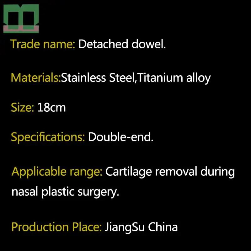 Dowel desmontado de aço inoxidável, elevador de cartilagem nasal e liga de titânio, 18cm, secção da cartilagem nasal durante a cirurgia cosmética