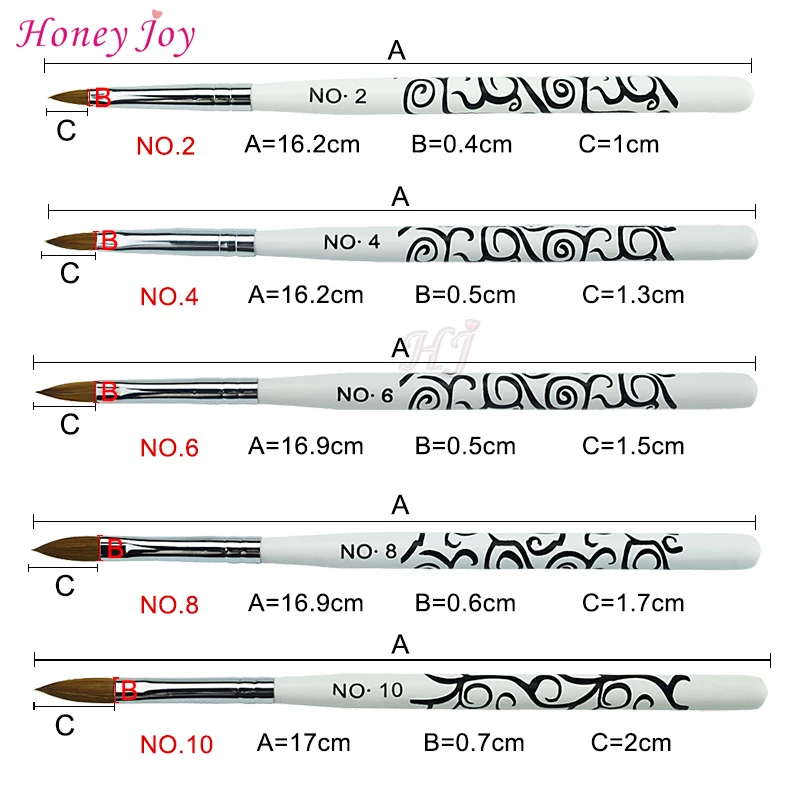 1PC Kolinsky Sable akrylowe drukowane drewniane pędzel do zdobienia paznokci nr 2/4/6/8/10 żel UV rzeźba cienki pędzelek płyn, proszek DIY do malowania paznokci
