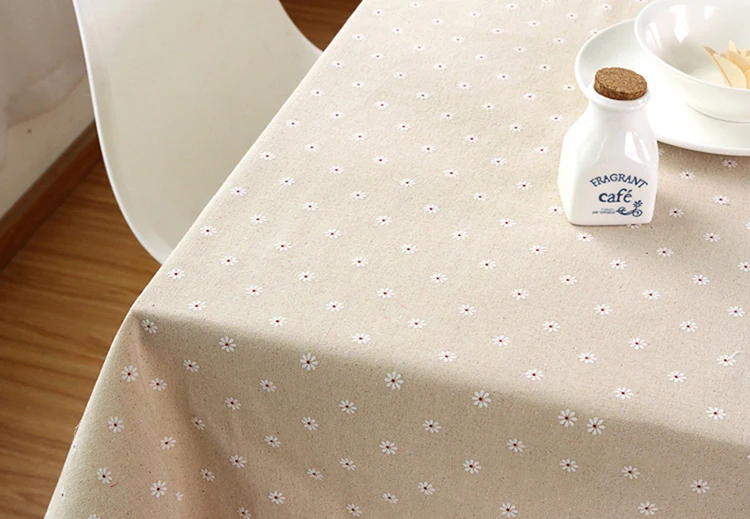Daisy Flower Pattern Tablecloth Hot Sale Linen Cotton Table Cloth Lace Edge Rectangular Table Cloth Home Wedding Party Decor
