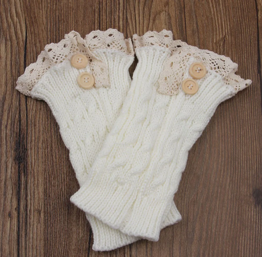 Fashion Double Button Cable Knitted Boot Cuff Short Leg Warmer Womens Boot Socks Knitted Lace Trim Fashion Boots Accessories