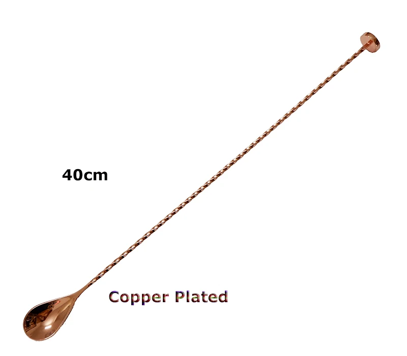 30/40cm Stainless Steel Muddler Barspoon Cocktail Spoon Mixing Spoon, Spiral Pattern Bar Cocktail Shaker Spoon Copper Plated