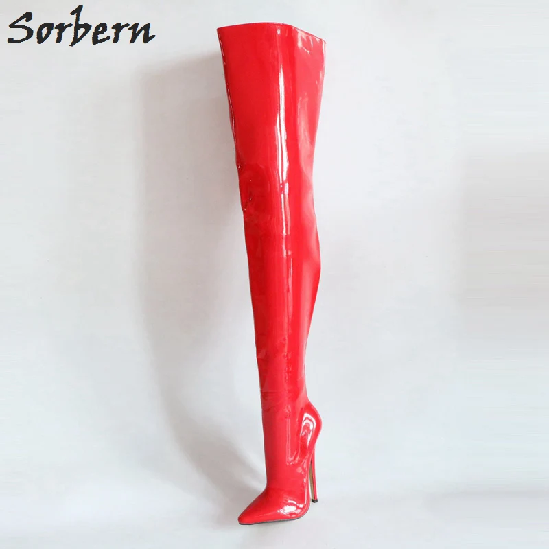 

Sorbern Red Shiny Boots Women Over The Knee Customized Leg Wide Calf Boots Crotch Thigh High Boots For Women 18Cm Stiletto Boot