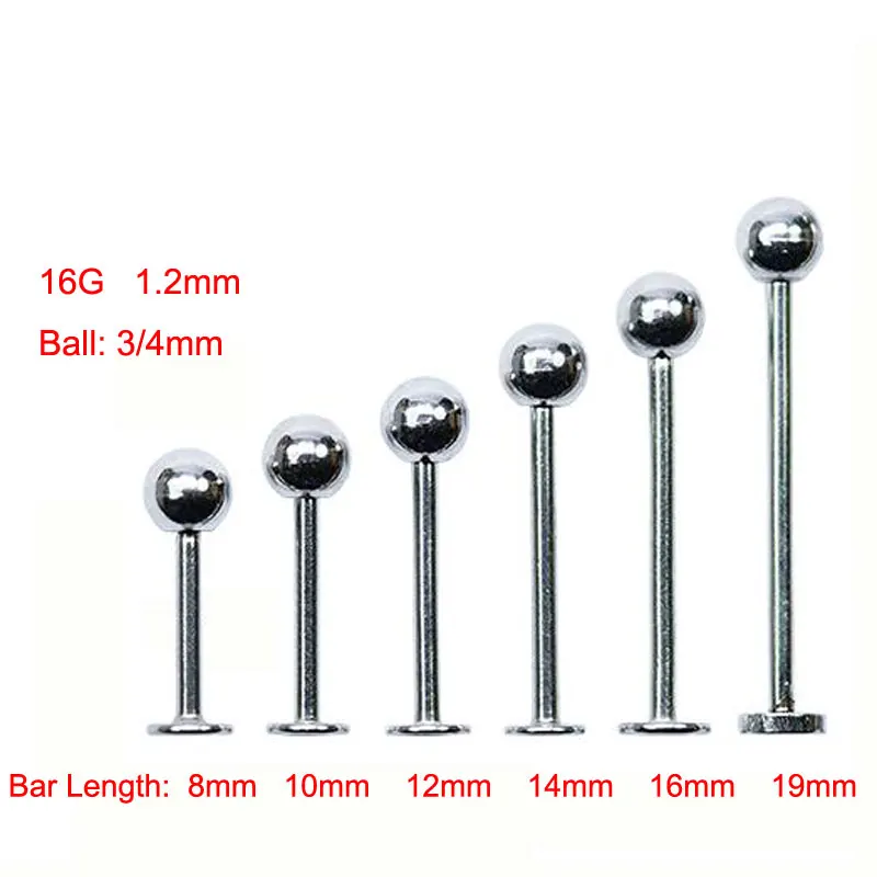 SaYao 2 Pieces 19mm Length Labret Ring Stainless Steel Lip rings Face Ring dimple Rings Tragus Helix Body Piercing Jewelry