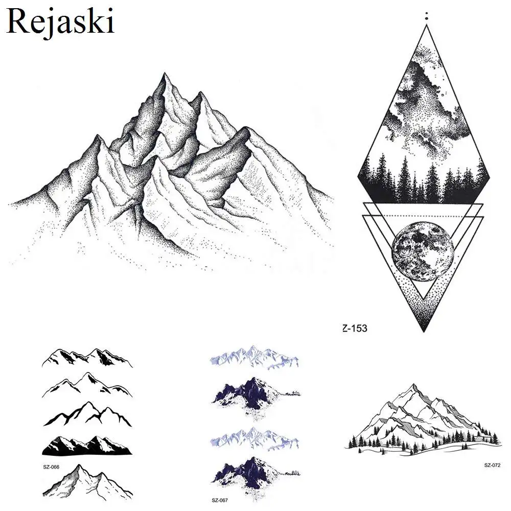 

Rejaski Black Temporary Tattoo Stickers Women Iceberg Arm Geometry Waterproof Tatoos Men Mountain Fake Tattoo 3D Summer Style