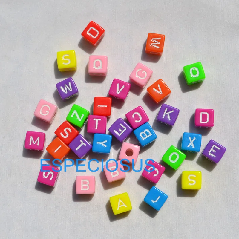 50pcs/lot DIY Children Jewelry Bracelet Department Acrylic Beads 10MM Square Shape Alphabet Letter Beads Fluorencent Mix Color