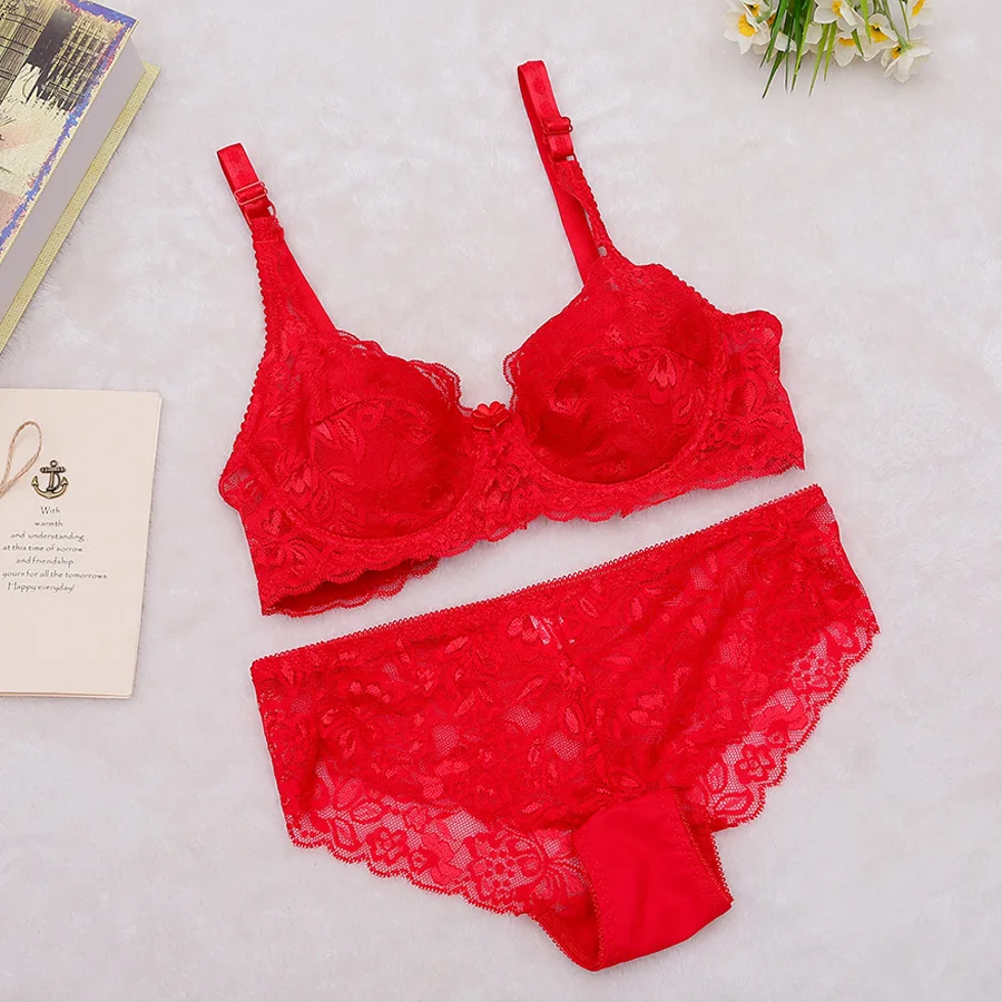 Sexy Super Thin ABC Cup Women Bra Set Sexy Floral Lace Embroidery Brassiere Transparent Underwear Breathable Bra Set