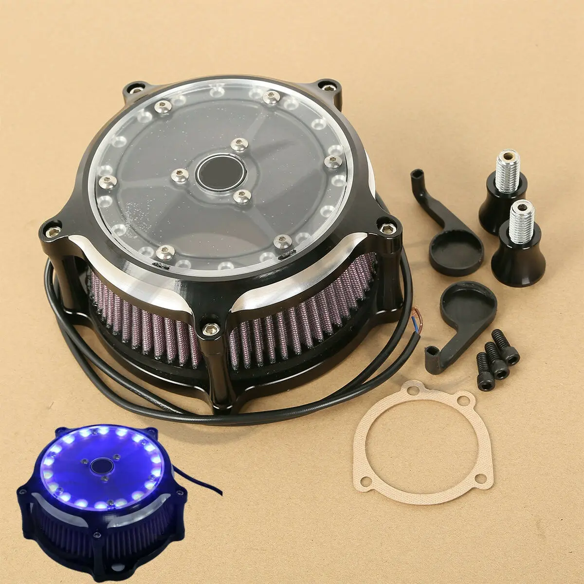 Motorcycle LED Air Cleaner Intake Filter For Harley Sportster 1200 883 1991-2018 Seventy Two 2012-2014 Iron 883 2009-2014 48