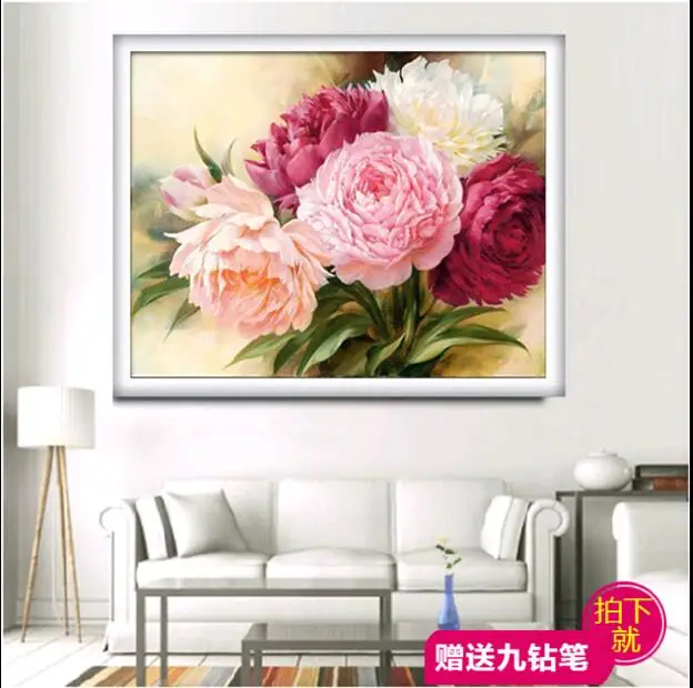 Needlework,DIY Cross stitch,Sets For Embroidery kits,Peony Floral Flowers Patterns Oil Painting Cross-Stitch,wedding Decro