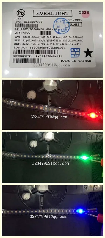 

200PC/Lot Everlight SMD LED 0402 RGB Full Color 0402 Red/Green/Blue Common Anode Led 0404RGB 1010RGB 1.0*1.0 mm LED Diode