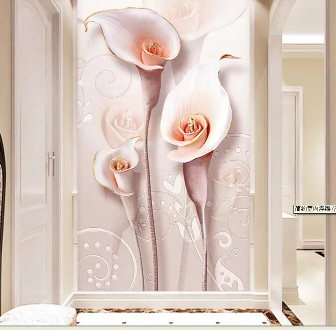 

Wallpapers for Entrance Callalily Photo Murals 3D Wall Covering Living Room Modern Wall Paper LilyoftheNile floral Custom Size