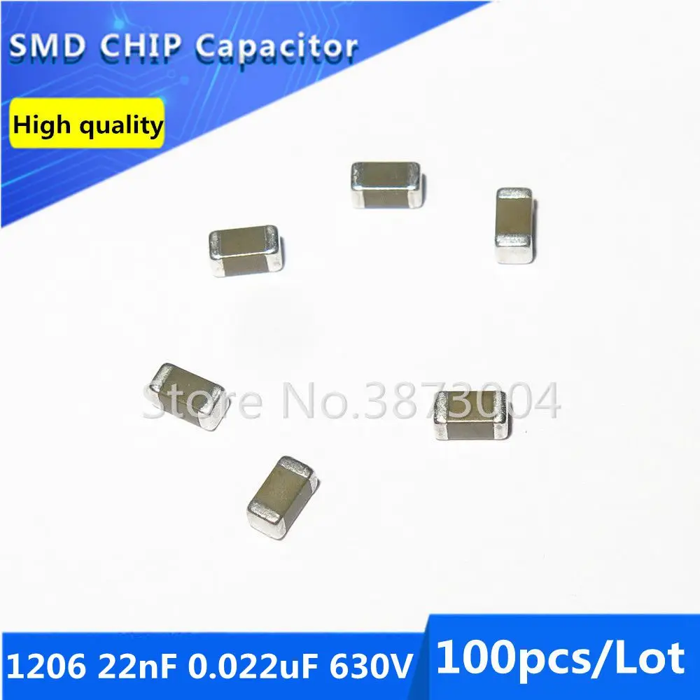 100pcs 1206 22nF 0.022uF 630V 10% Thick Film Chip Multilayer Ceramic Capacitor