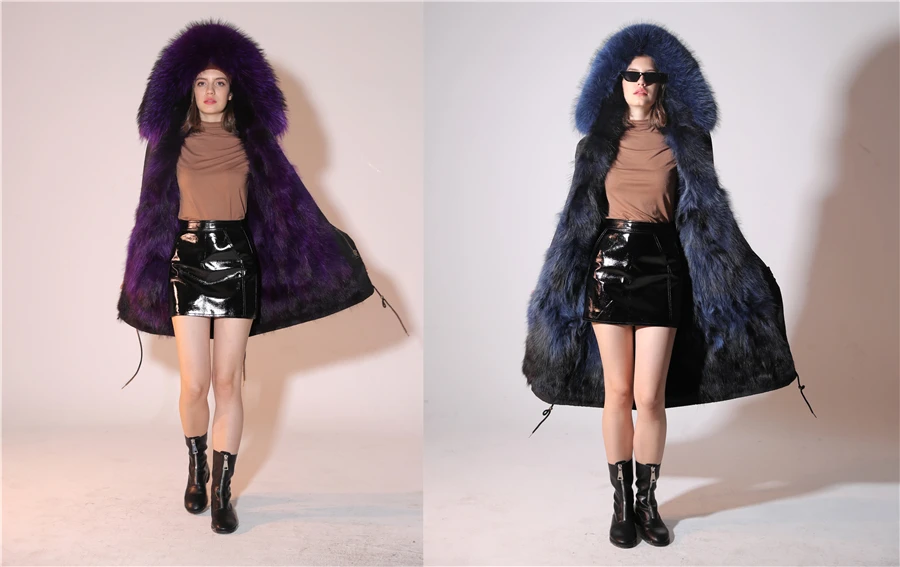 Echter Pelzmantel Winterjacke Damen Langer Parka Wasserdicht Großer Natürlicher Waschbärpelzkragen Kapuze Dick Warm Echter Fuchspelz-Futtermantel – Detail 11