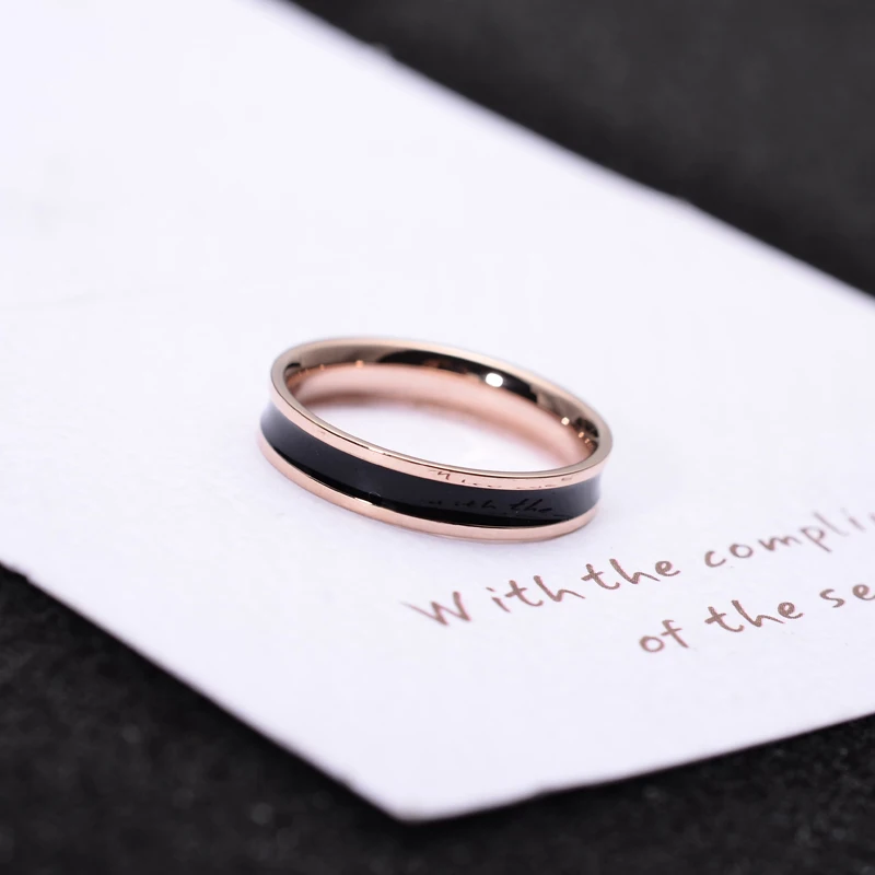 YUN RUO Rose Gold Color White Black Ceramic Ring for Woman Man Wedding Jewelry 316L Stainless Steel Ring Top Quality Never Fade