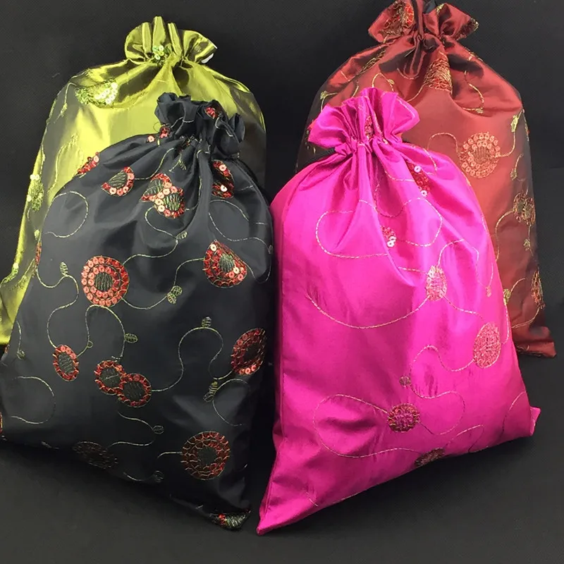 10pcs Handmade Sequin Satin Drawstring Pouch Portable Travel Women Bra Underwear Bag Shoes Covers Large Gift Jewelry Packaging