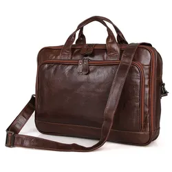 Bolsa de mensajero ejecutiva de cuero genuino para hombre, de 14 pulgadas maletín para portátil, portafolio Vintage, café, grano superior, A4, alta calidad, M7005