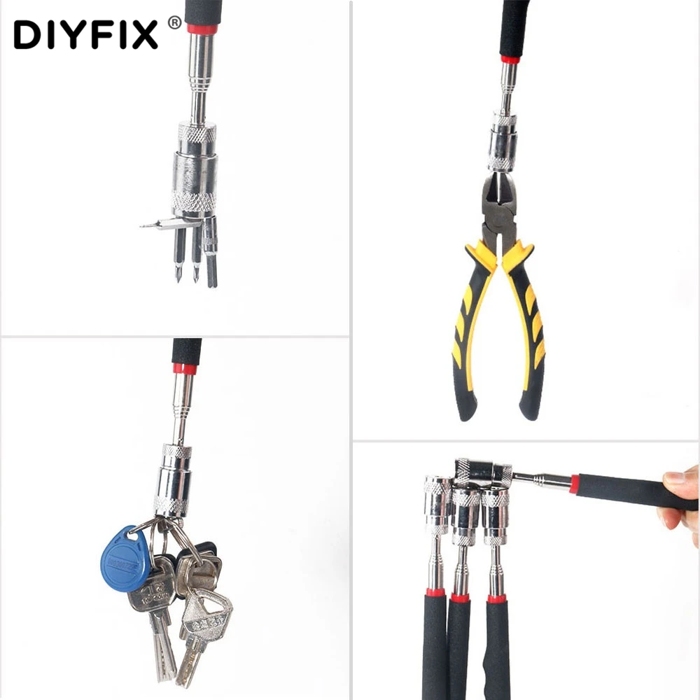 DIYFIX Ímã Telescópica Magnetic Pick Up Tool com Luz LED para Pegar Metal Parafuso Parafusos Porcas Ferramentas Manuais Portáteis