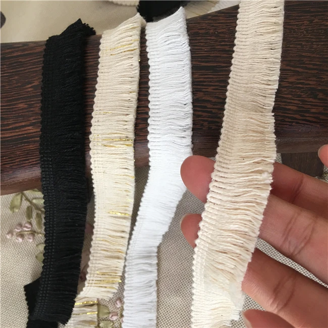 1.9cm/3cm/3.8cm 5yards Black/Gold Thread +Beige /White Cotton Tassel Curtain Fringe Household Accessories Tassel Lace Trim X374