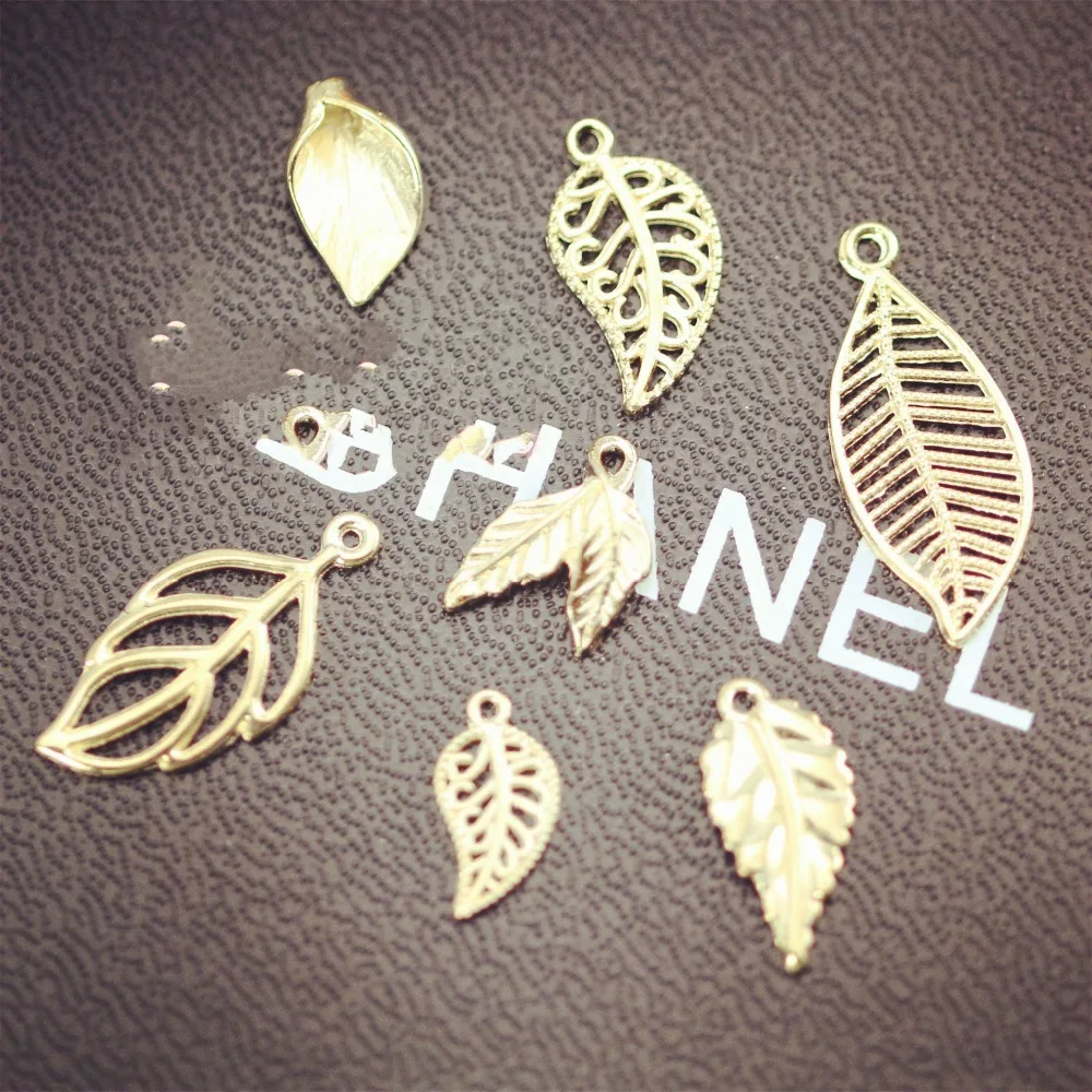 20pcs High quality DIY Leaf Golden Alloy pendant Leaves Charms Alloy Plated Charm Metal Bracelet Charm Bride Jewelry accessories