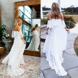 Nuovo abito da sposa da spiaggia Sumemr 2025 pizzo con spalle scoperte Boho Chic abiti da sposa da sposa abito semplice De Mariage