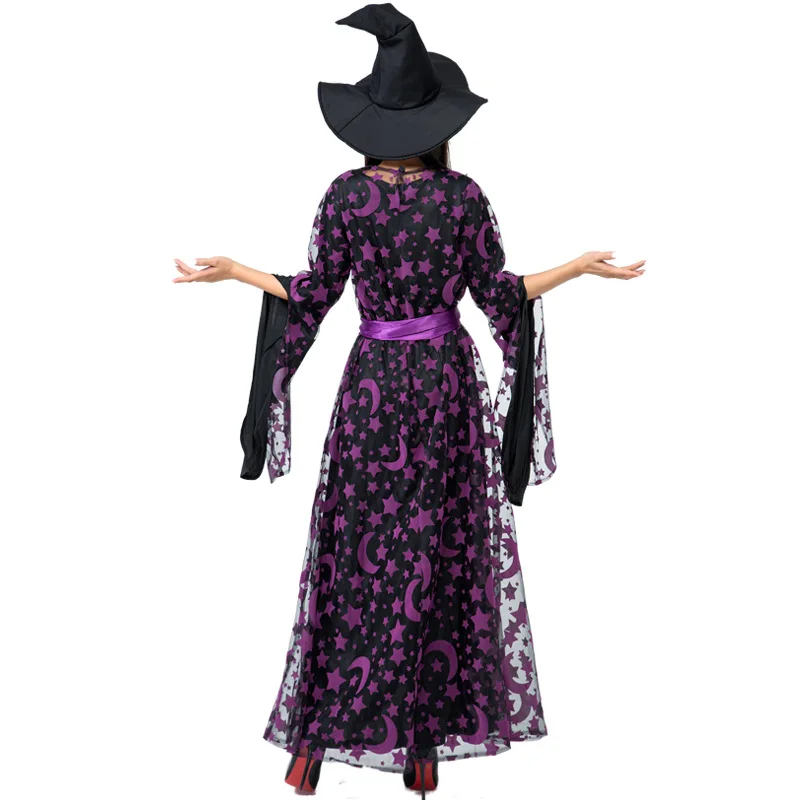 Star Moon Costume da strega sexy Deluxe per donna adulta Costume da momento magico Madre Bambino Neonate Strega Halloween Fancy Dress + Cappello