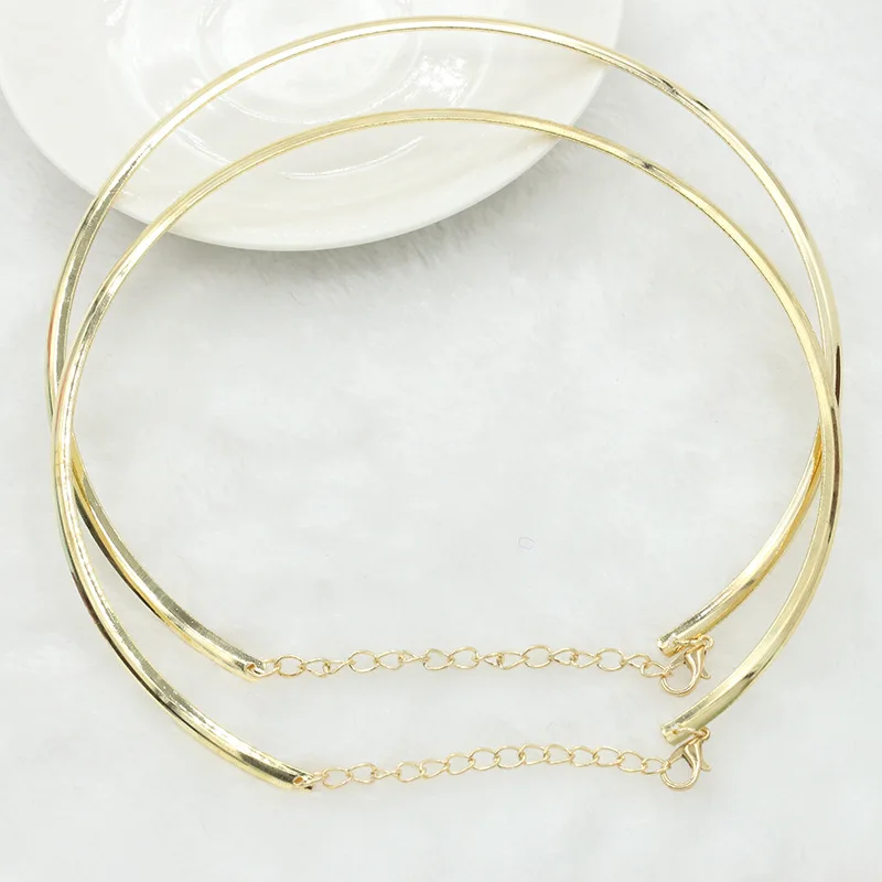 Simple Golden Silver Plated Metallic Round Choker Short Golden Chain Linked Punk Style Women Necklace