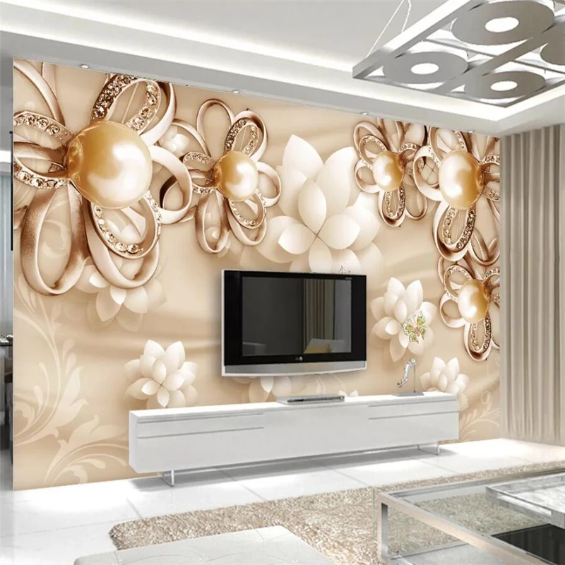 

Beibehang Custom wallpaper 3D photo mural gold pearl flower luxury jewellery background wall living room bedroom 3d wallpaper