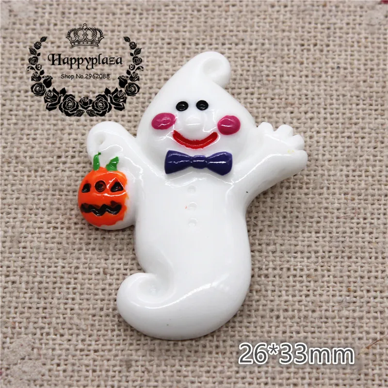 10pcs Resin Halloween Ghost Boy Boo with Pumpkin Flatback Cabochon Miniature Art Supply Decoration Charm Craft,26*33mm