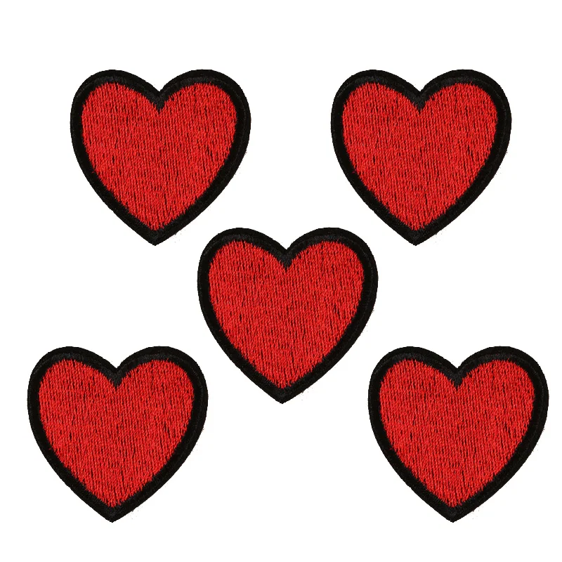 5pcs red heart love embroidered patches for clothes sewing iron on clothing embroidery apparel applique accessories sticker diy