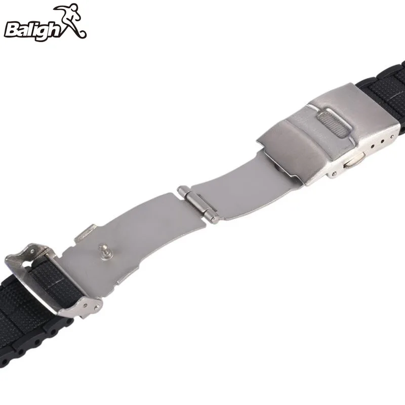 Newest Fashion 20 22 MM Black Silicone Rubber Waterproof Men& Women Watch Strap Band Deployment Buckle Watch Band