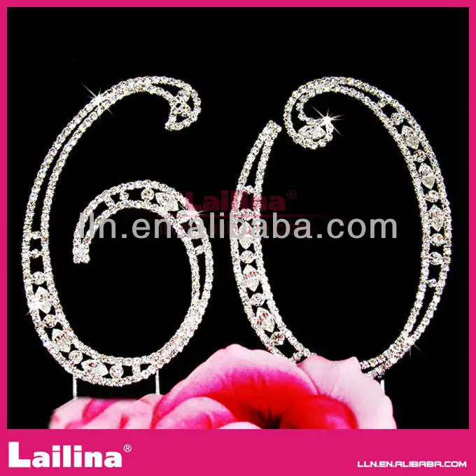 30 pcs/ Lot Rhinestone 60th Birthday Good Quality Cake Topper Decoration